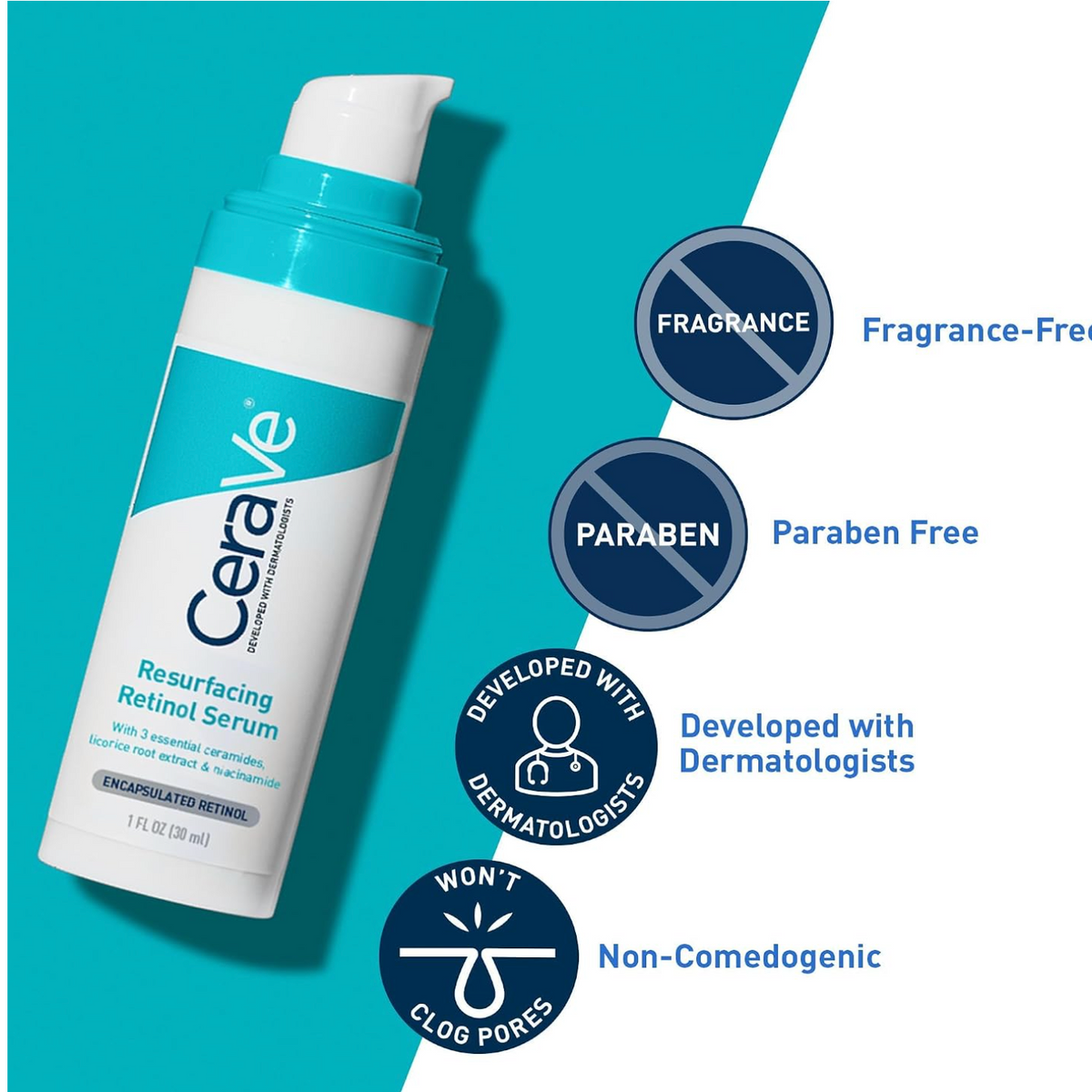 CeraVe Resurfacing Retinol Face Serum with Niacinamide, Pore Minimizer, 1oz