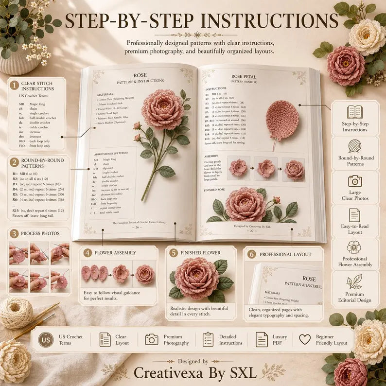50 FLOWERS CROCHET BUNDLE Guide Digital Download PDF