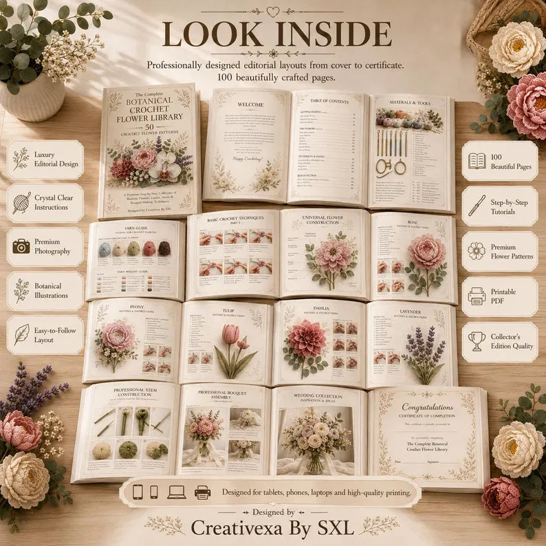 50 FLOWERS CROCHET BUNDLE Guide Digital Download PDF
