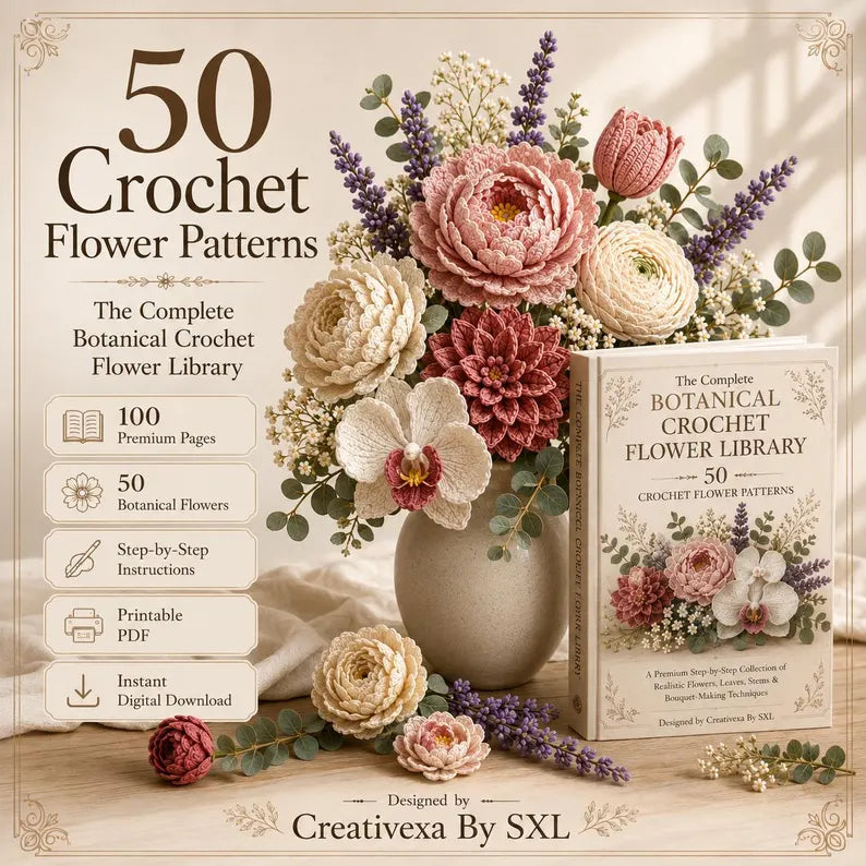 50 FLOWERS CROCHET BUNDLE Guide Digital Download PDF